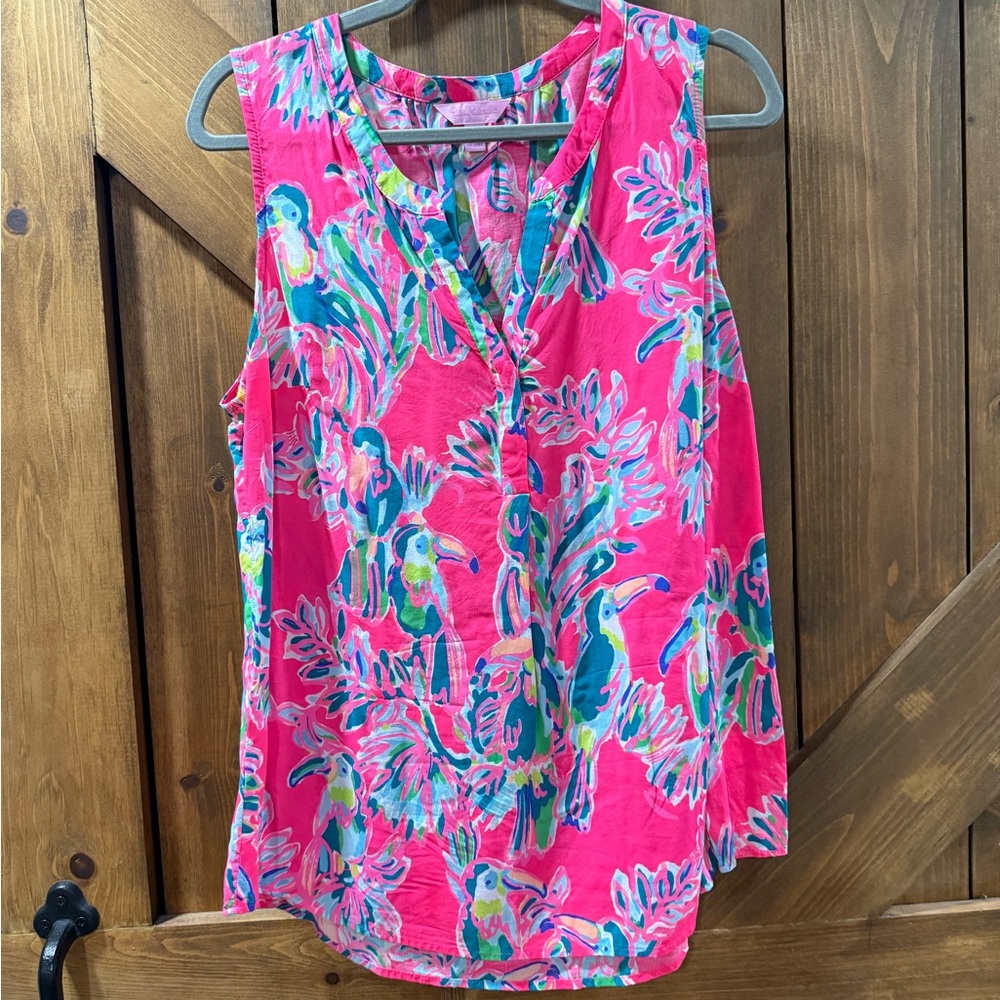 Lilly Pulitzer Pink Parrot Print Blouse